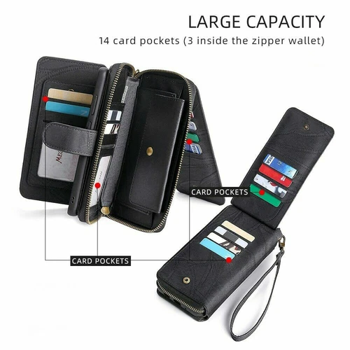 Luxury Leather Wallet Zip Coin Purse Card Flip Case For iPhone 16 Pro 15 14 13 - Picture 4 of 10