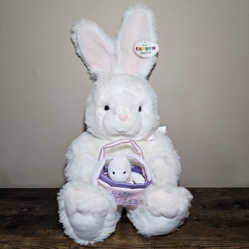 Easter Chosun Bunny Rabbit Stuffed Animal Toy White Pink 10" Kids Plush