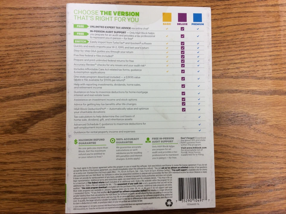 H&R BLOCK Deluxe 2014 Federal & STATE Tax SOFTWARE - Image 2 of 2