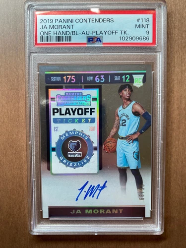 2019 Panini Contenders Ja Morant RC Playoff Ticket Auto One Hand /99 PSA 9