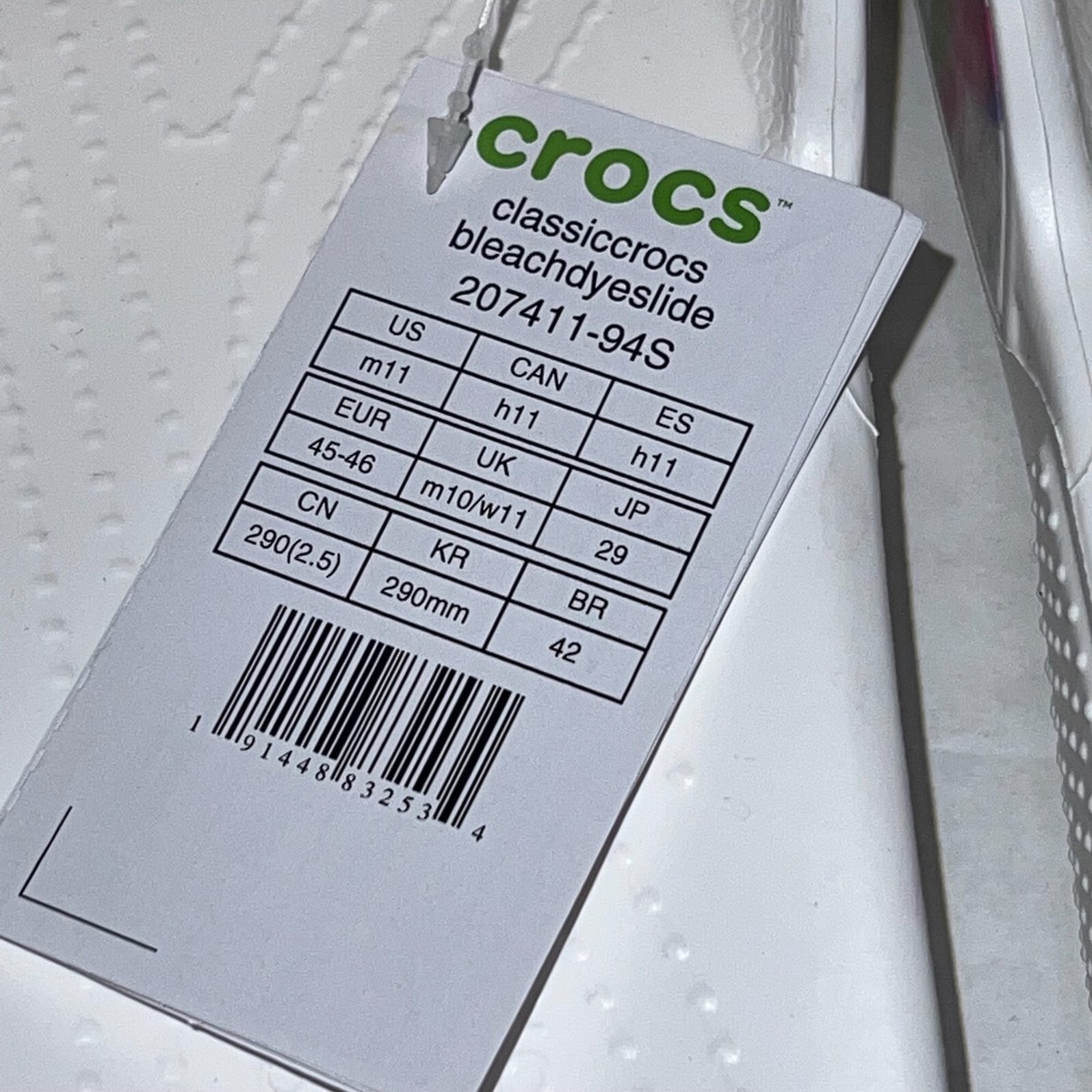Crocs Classic Bleach Dye Slide Sandals White 207411-94S 