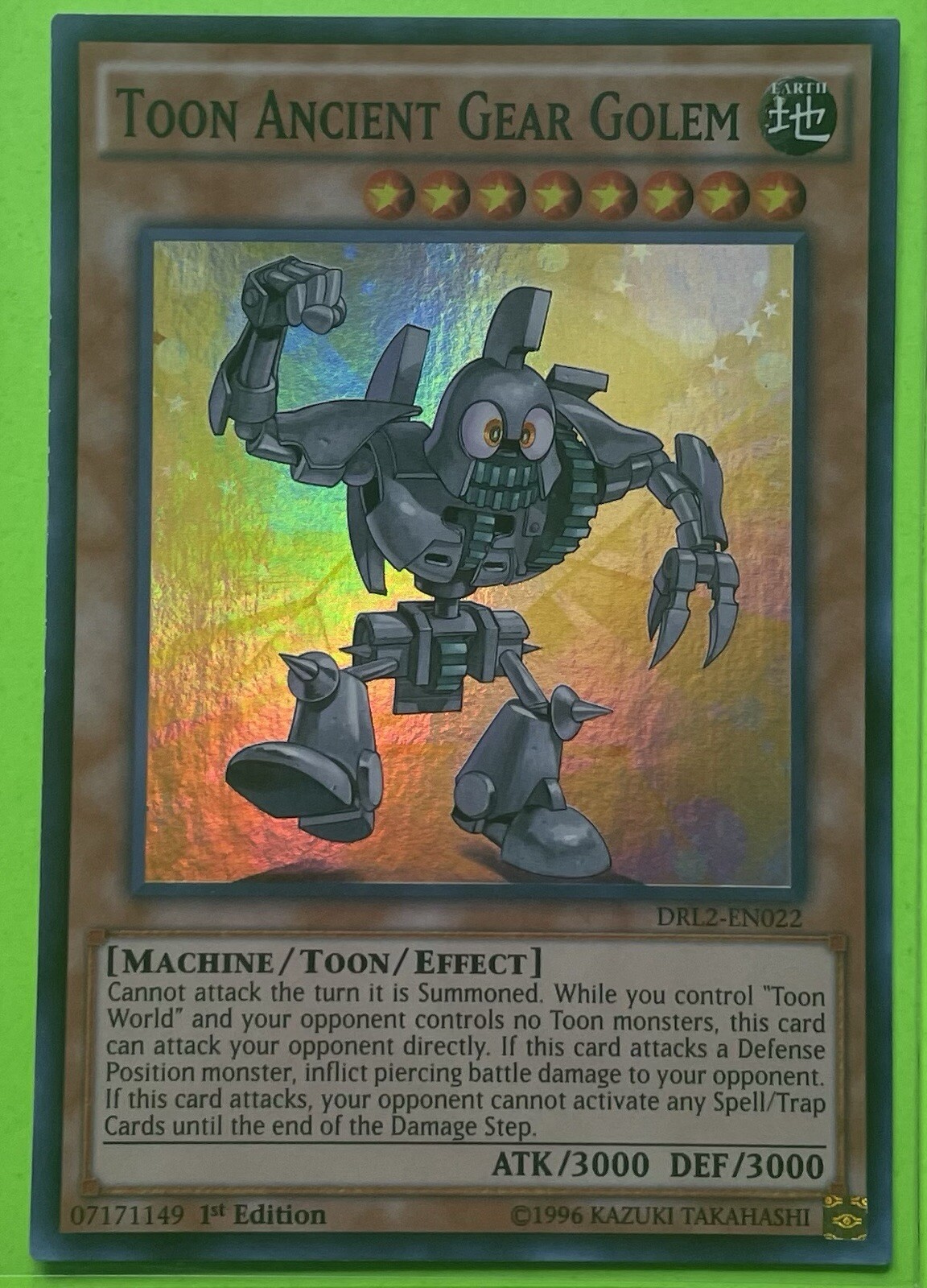 Toon Ancient Gear Golem DRL2-EN022 YuGiOh Dragons of Legend 2 trading card — raw and PSA graded price guide