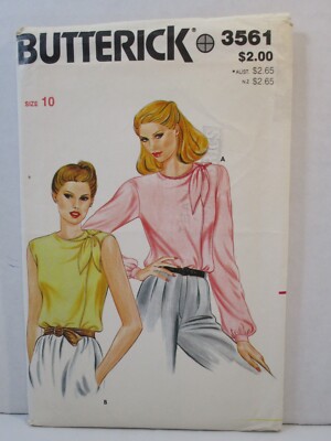 Butterick Pattern 3561 Miss Size 10 Blouse Long Sleeves / Sleeveless Uncut Vtg 