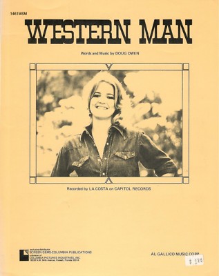 LA COSTA ''WESTERN MAN'' SHEET MUSIC-PIANO/VOCAL/GUITAR/CHORDS-1975-NEW ON SALE!!