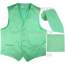 New Men's Vesuvio Napoli Tuxedo Vest Necktie Hankie set prom party Aqua Green