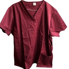 2 Fashion Seal Healthcare Scrub Tops Burgandy V-Neck, Short Sleeve Women's SZ L