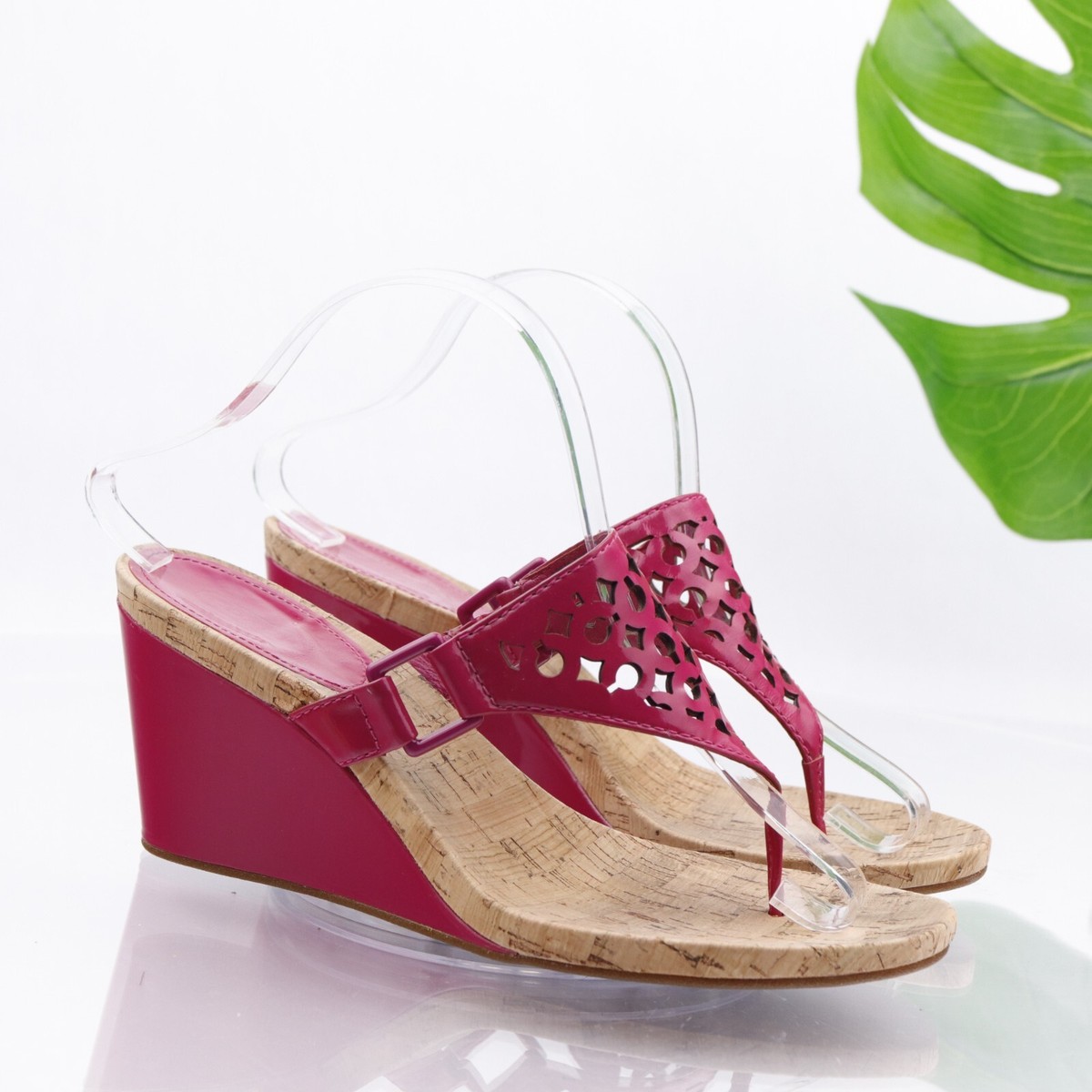 Coach Women's Brookk Sandal Size 9.5 Wedge Heel Thong Magenta Pink