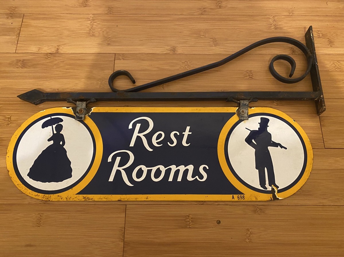 1930's Sunoco Double Sided Porcelain Hanging Restroom Sign 21”x6.5