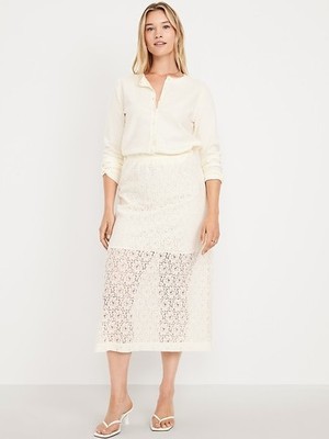OLD NAVY by Gap ~ New! New! XXL ~ SEA SALT High-Rise PULL-ON Lace Midi Skirt