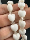 Vintage Beaded Heart Necklace White Milk Glass 23”