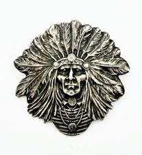 Signed Art Nouveau Sterling Unger Bros Native American Indian Chief Pin