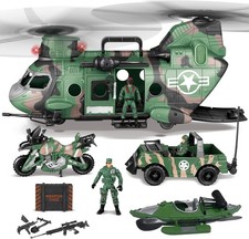 10-In-1 Military Helicopter Toys Set with Light, Sound, Trucks, Boat, Bike, Army