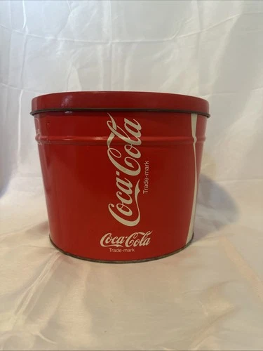 Vintage Red Coca Cola Coke Tin Popcorn Bucket Ice Bucket Collectible With Lid
