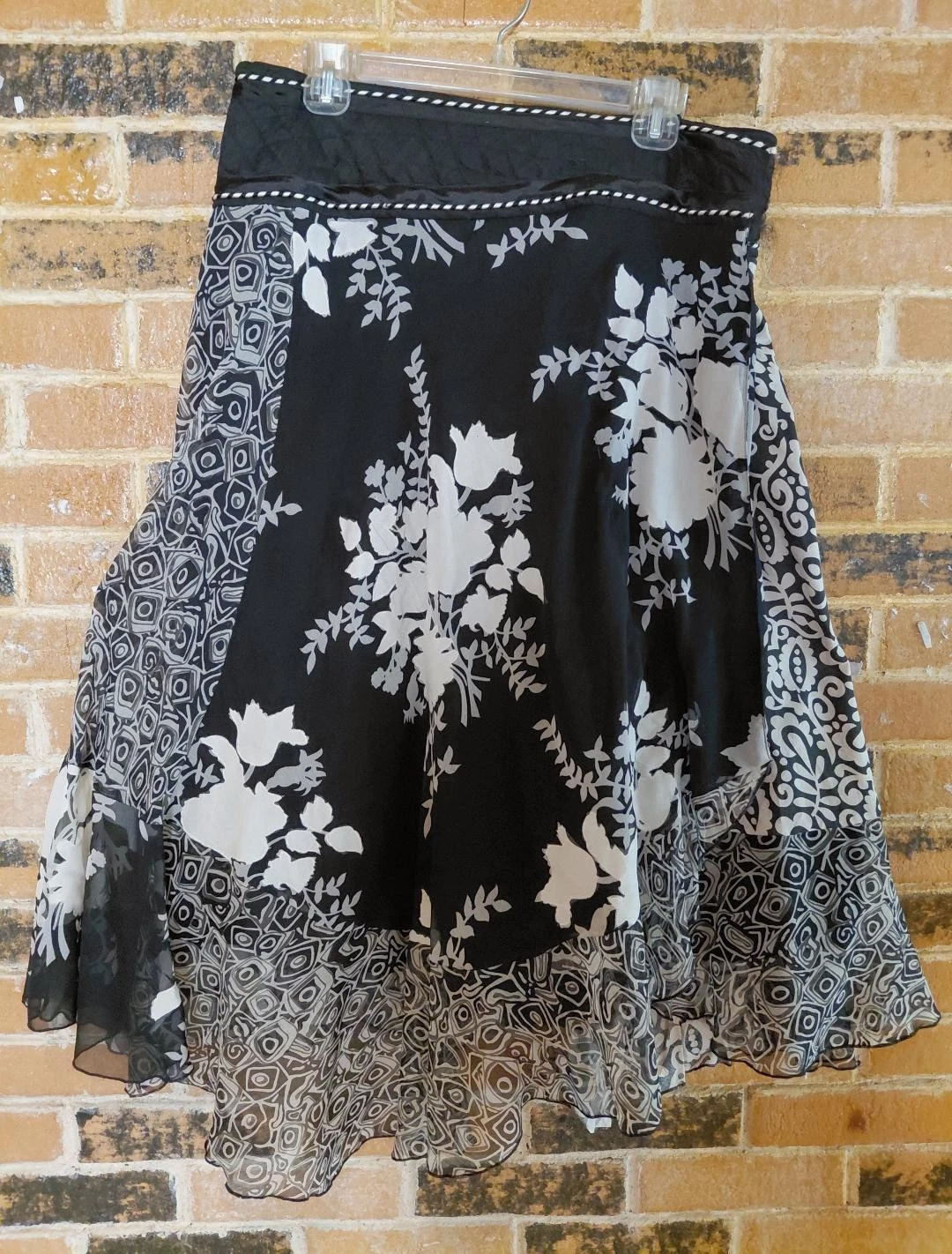 Vintage Sandy Starkman Black and White Boho Wrap Skirt - Size M
