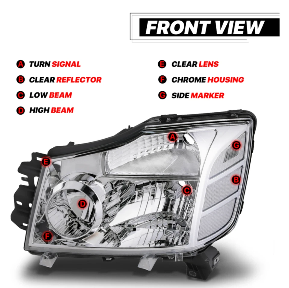 Juego de montaje de faros lentes cromados transparentes 04-15 Nissan Titan 04-07 par Armada Foto 2 de 4