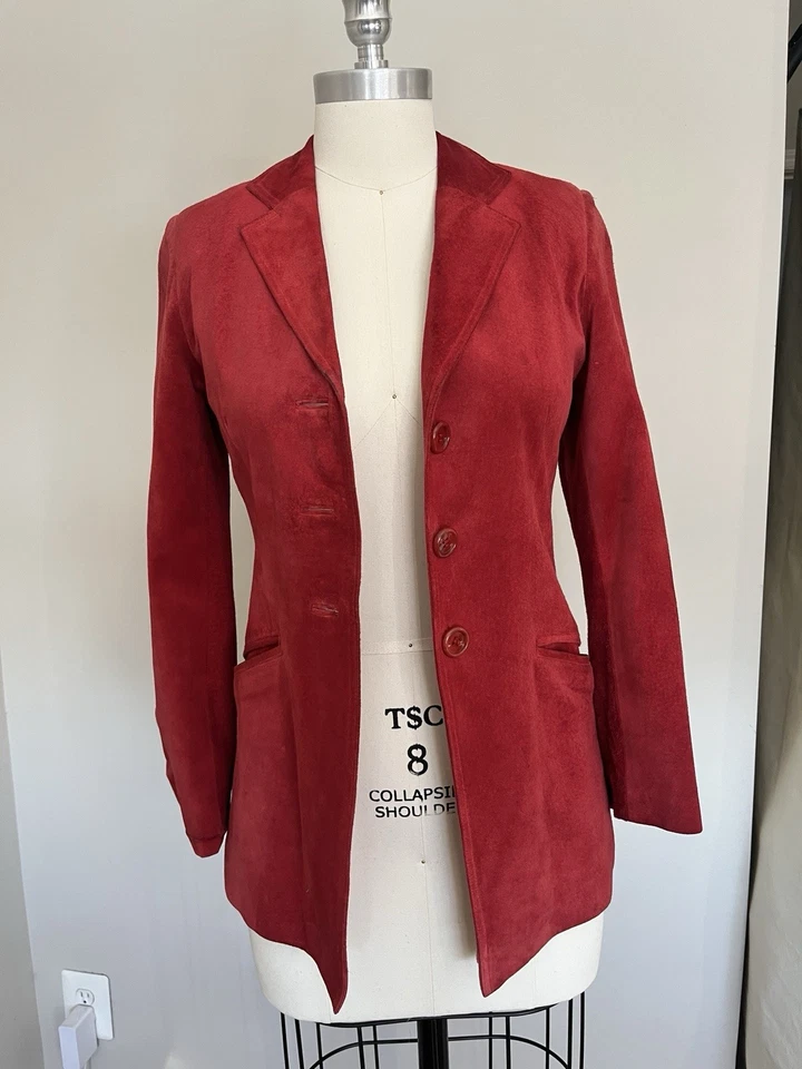 红色麂皮绒西装外套,尺寸 S XS — 第 4/4 张图片