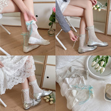 Calf Socks with Back Bow for Women Girls Breathable Lace Up Ruffle Sock