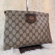 Gucci GG Supreme PVC Clutch Bag Beige Small Interlocking G Auth