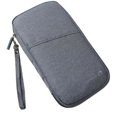 Passport Holder Wallet RFID Blocking  Document Organizer Clutch Bag -GREY