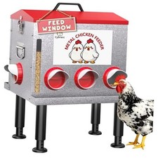 10-Gal 55LB Metal Chicken Feeder with Window, Dual No-Waste  Rat-Proof 10GAL