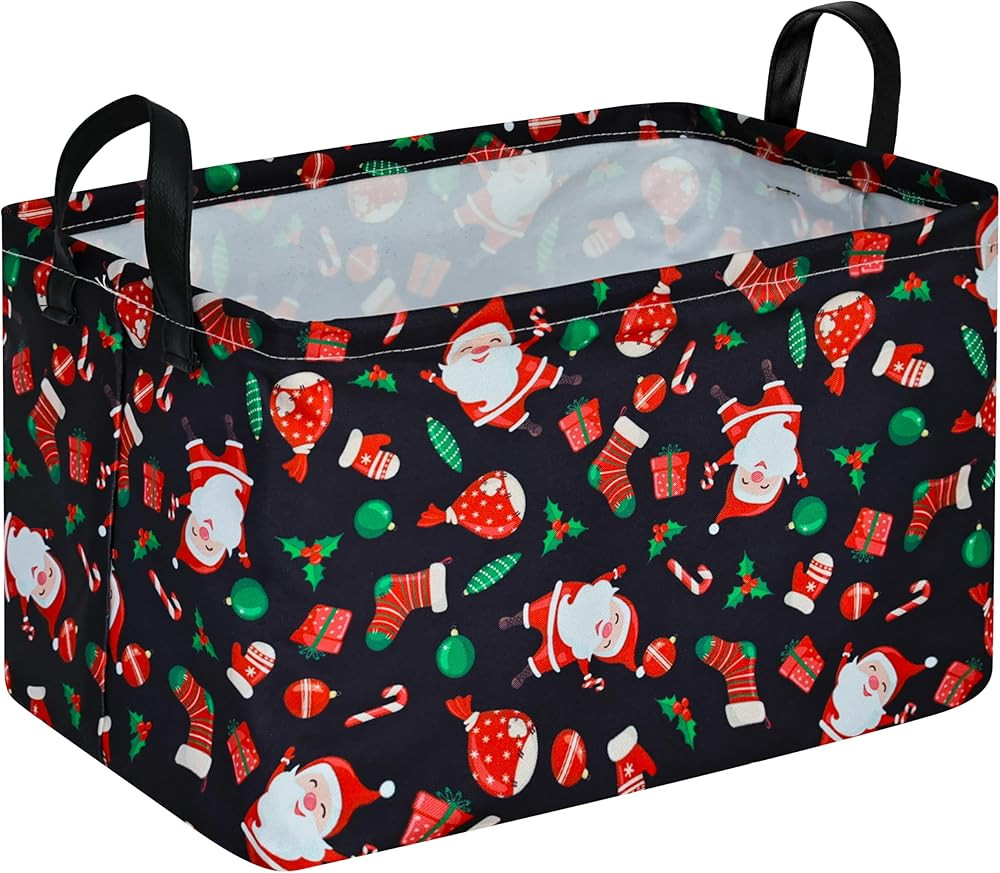 Rectangle Christmas Storage Basket for Kids with Santa Sock Pattern
