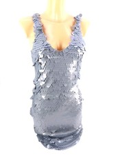 Lipsy Damen Kleid Cocktailkleid grau/silber ärmellos V-Ausschnitt 38/10 (17291)