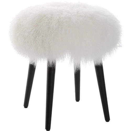 Uttermost 23830 Wooly 18.5 inch White Sheepskin and Matte Black Accent Stool - Picture 1 of 5