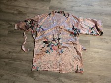 Asian Pink Satin Kimono Robe Peacock Sz L Belted