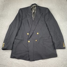Vintage Christian Dior Blazer Mens 44L Black Wool Double Breasted Gold Button