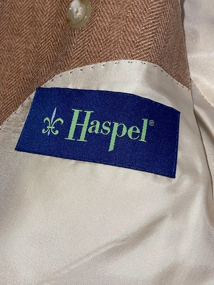 Blazer Haspel Para Hombres 42R Lana Tostada Bambú Seda Espiga Abrigo Deportivo Dos Botones Foto 4 de 4