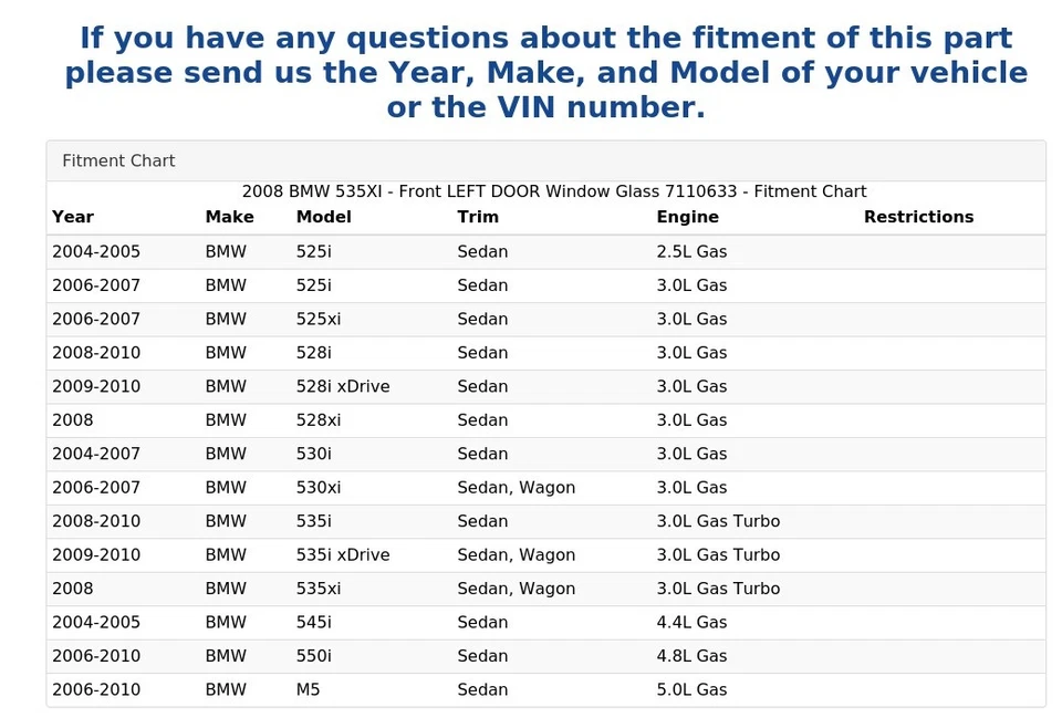 2008 BMW 535XI — стекло окна передней левой двери 7110633 - Изображение 4 из 4
