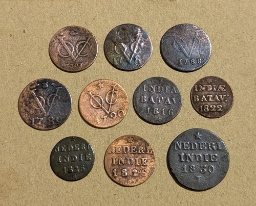 10 Pcs Dutch Netherlands VOC 1 Duit , CENT , Stuiver 1771 - 1839 Copper Coin_X26 - Picture 2 of 4