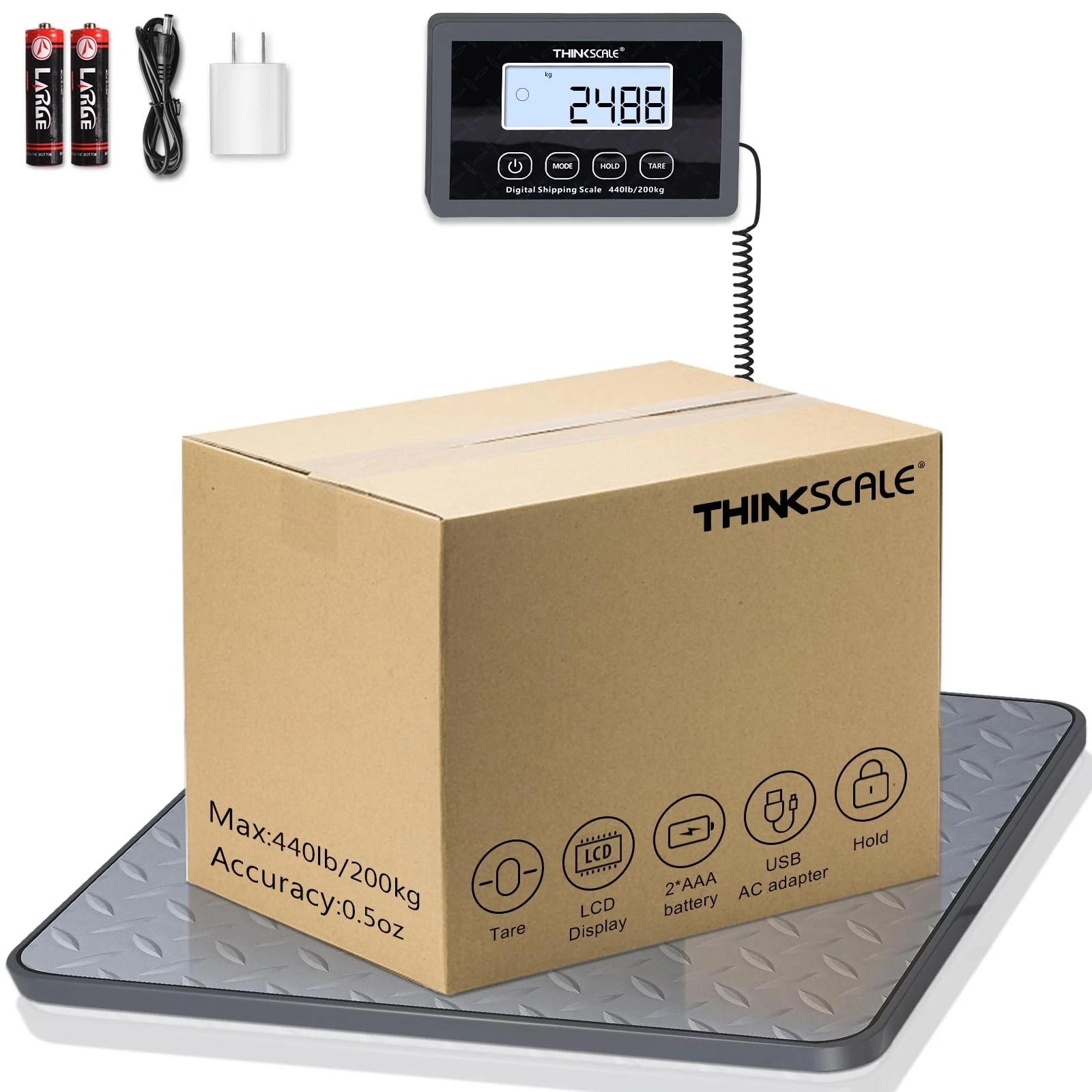 THINKSCALE Digital Shipping Postal Scale, 440 lb/1oz High 440lb, Grey