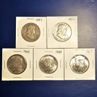 Lot of 5 Silver Half Dollars Franklin 1952 1952-D Kennedy 1964 1967