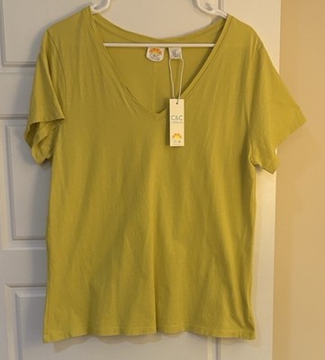 C&C California Women's Mustard Gold Vneck Top (L) NWT