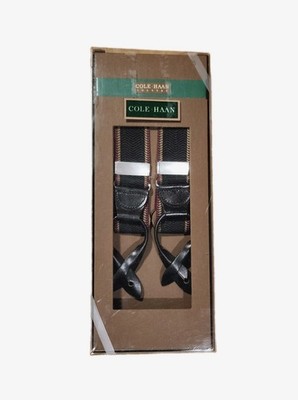 COLE HAAN Blue Striped Herringbone SUSPENDERS vintage 80's 90's  NIB