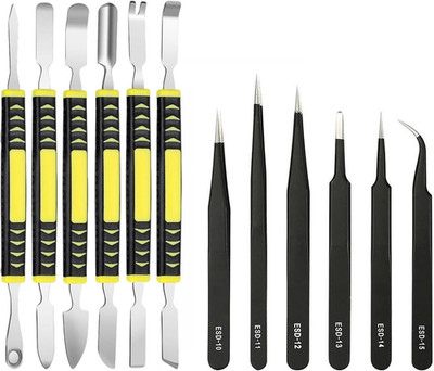 Präzises Geräte-Reparatur-Set (12-Teilig): 6 Antistatische Pinzen + Reparaturheb