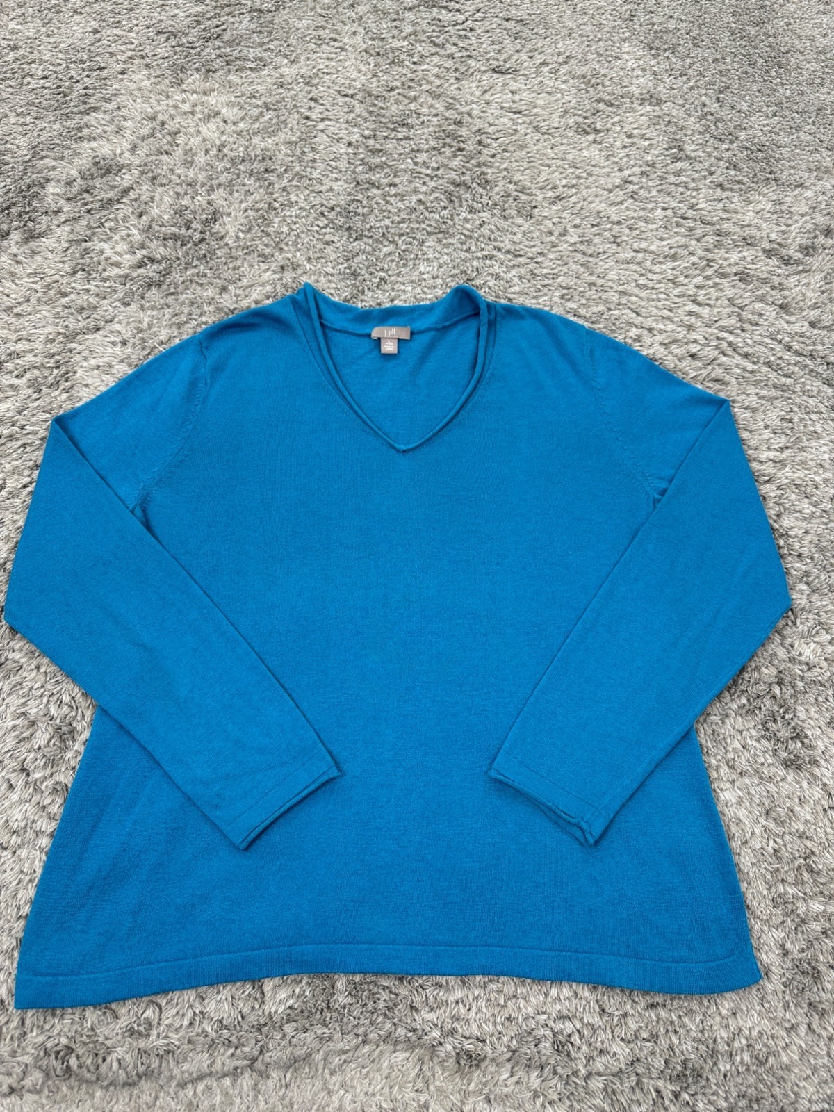 J Jill Sweater Women PL Large Aqua Blue Silk Blend Long Sleeve V Neck Pullover