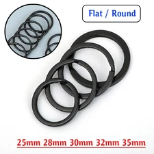 Strong Steel Split Rings Black Key Ring Metal Loop Flat Keychain Holder 25-35mm