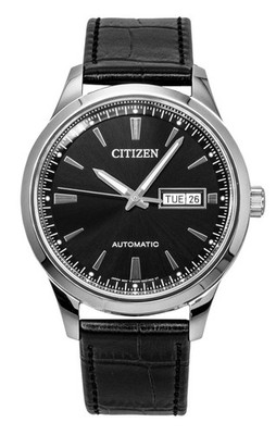 Citizen Analog Leather Strap Black Dial Automatic 50M NY4058-01E Men's Watch