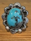 Vintage Southwestern American Sterling Silver Turquoise Ring - Size 8