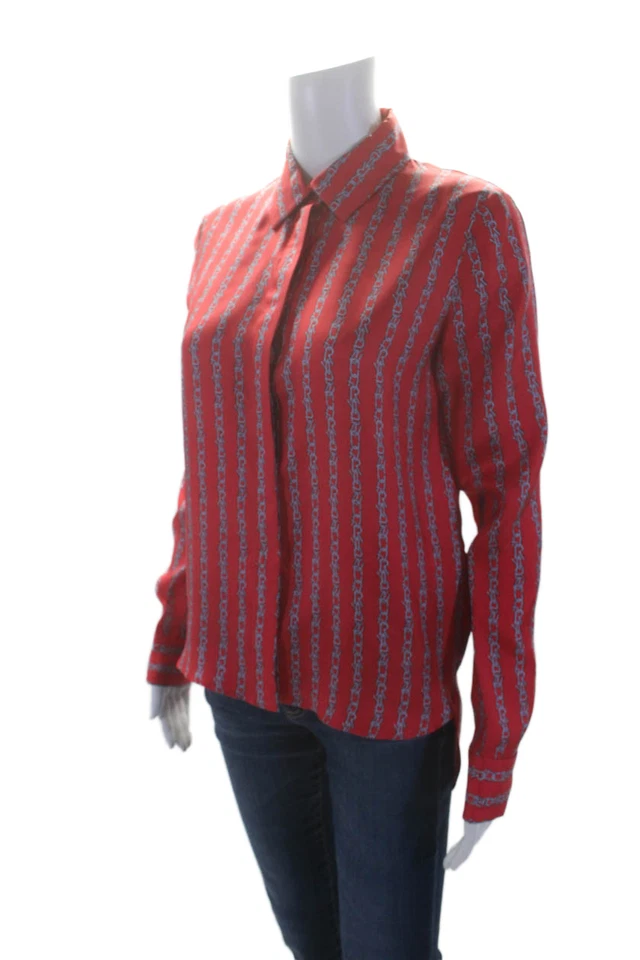 Camisa con botones de manga larga con estampado gráfico rojo brillante de seda talla 3 talla 3 talla 3 Foto 2 de 4