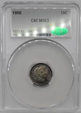 1900 Barber Dime 10c CAC/ CACG MS63 - BEAUTIFUL TONING, GREAT LUSTER