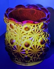 Vintage L. E. Smith Ruby Red Boron Nitride Daisy and Button Votive Candle Holder