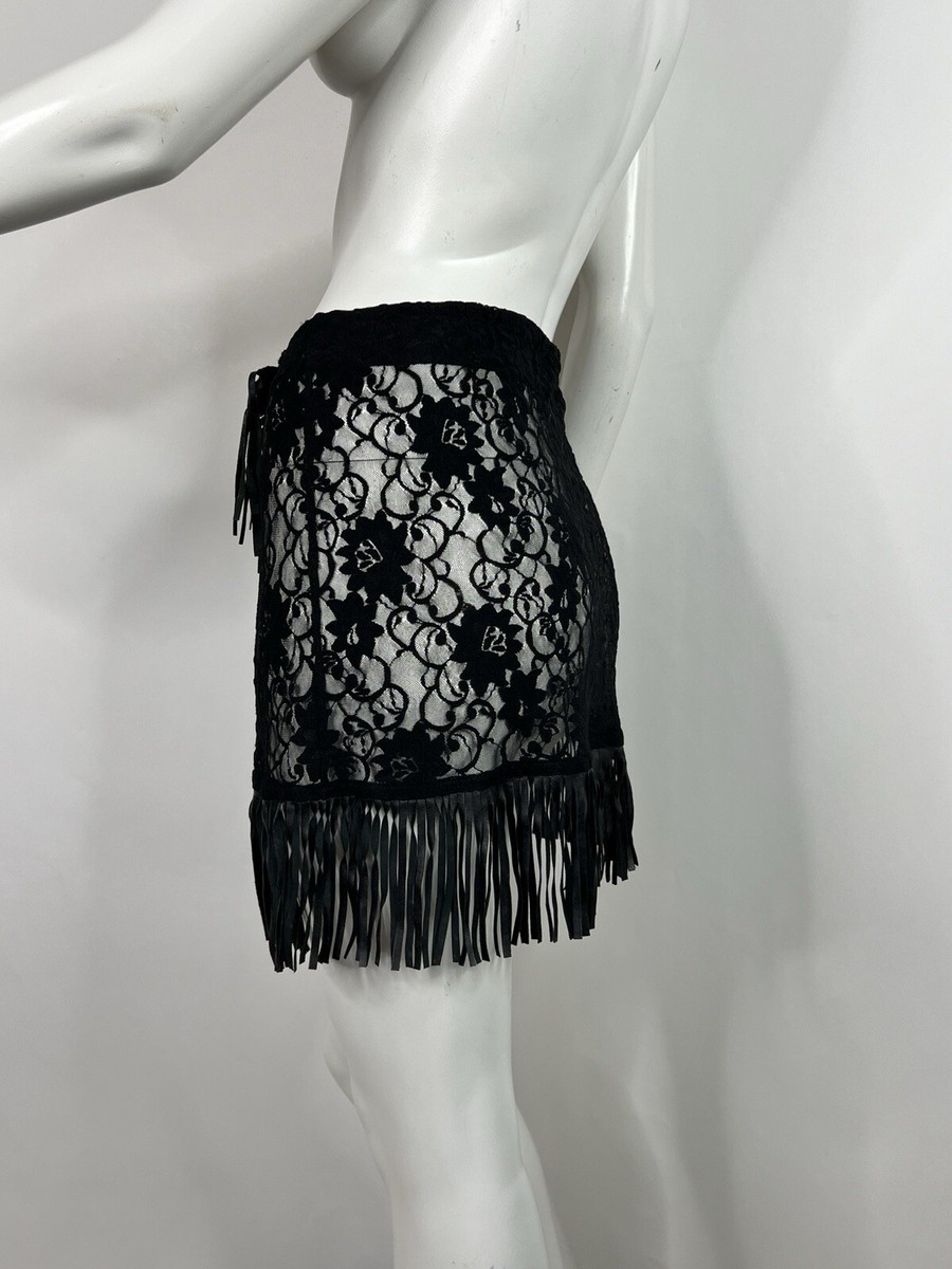 Vtg Dolce & Gabbana D&G SS2000 Black Sheer Lace Leather