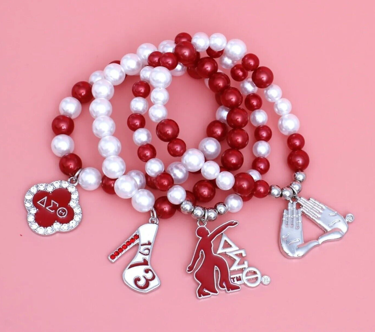 Delta Sigma Theta, Hand Sign, 1913 Heel Charm Red White Pearl Bead