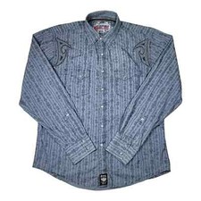 Wrangler Rock 47 Mens L Pearl Snap Long Sleeve Western Shirt Embroidered Grey