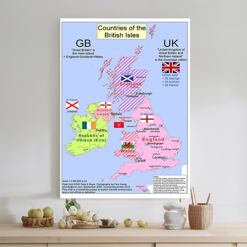 A1 A2 UK Map United Kingdom GB Wall Chart England Ireland Scotland Wales Poster - Picture 7 of 14