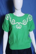 Vintage '80s Raoul greeen knit short sleeve padded shoulders sweater M