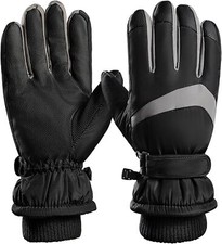 Winter Ski Gloves for Men Women, Waterproof Windproof Touchscreen Gloves Black 
